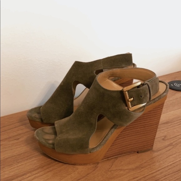 Michael Kors Shoes - Mk Olive green wedge/heels